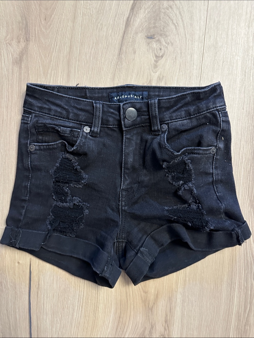 Aeropostale Black High-Waist Distressed Denim Shorts
